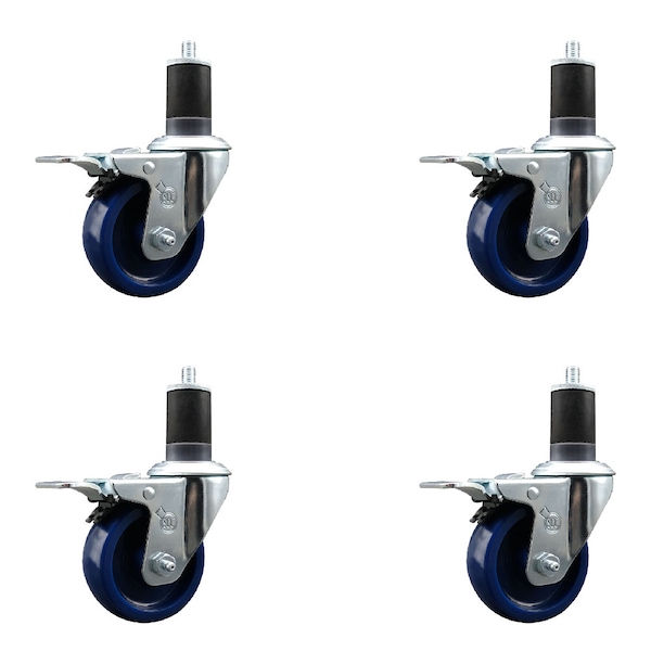 3.5'' Solid Poly Swivel 1-5/8'' Expanding Stem Caster Set Total Lock Brake, 4PK